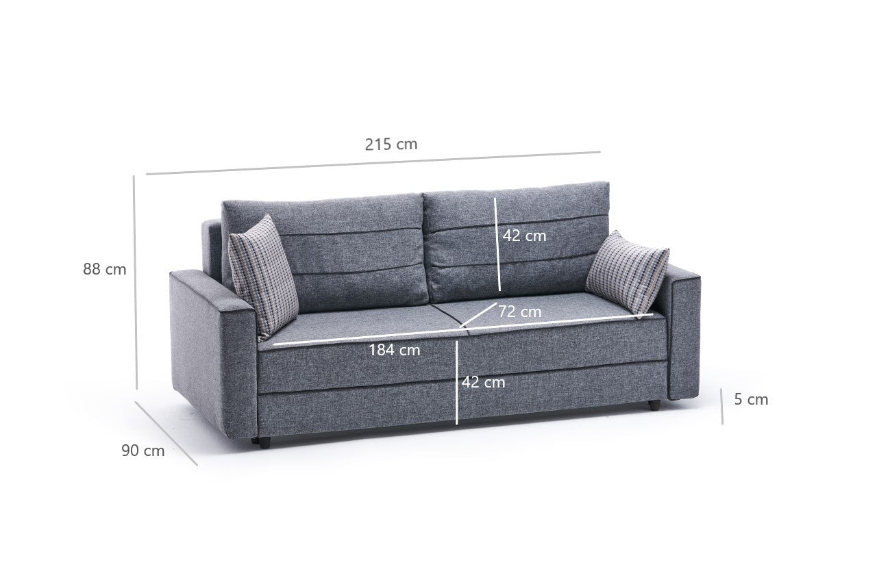 Ece - Grey 3-Seater Sofa Bed - | Large Pull-Out Couch for Guests