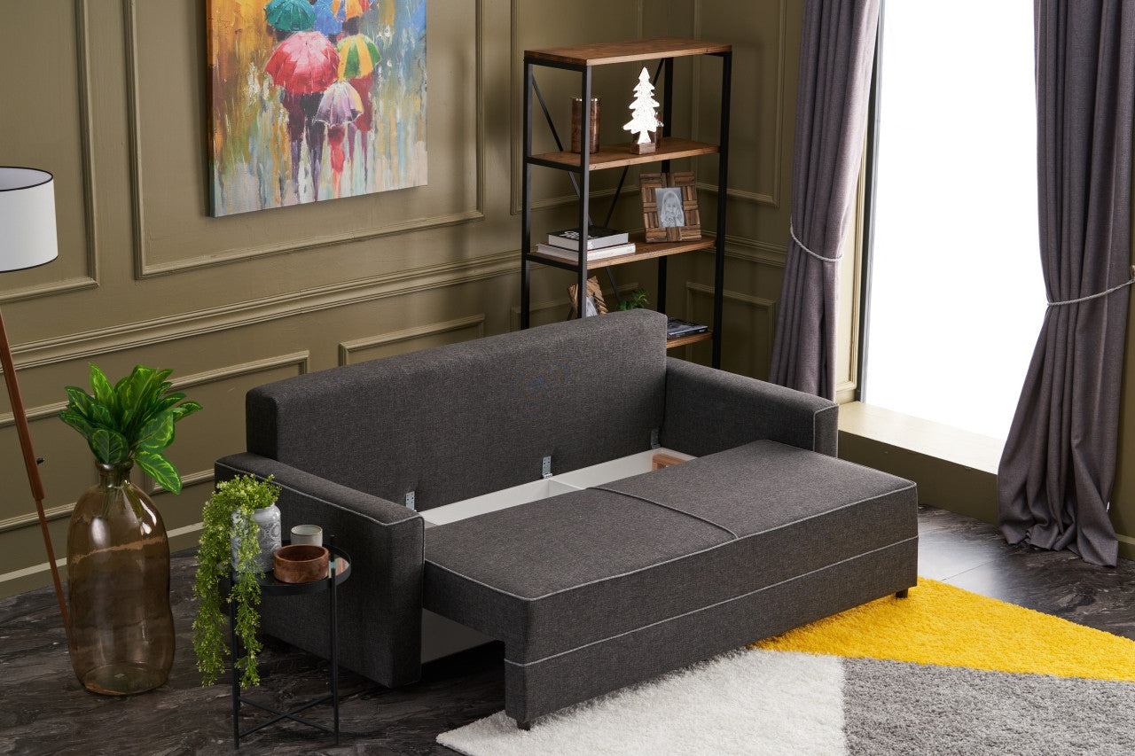 Ece - Anthracite 3-Seater Sofa Bed - | Large Pull-Out Couch for Guests