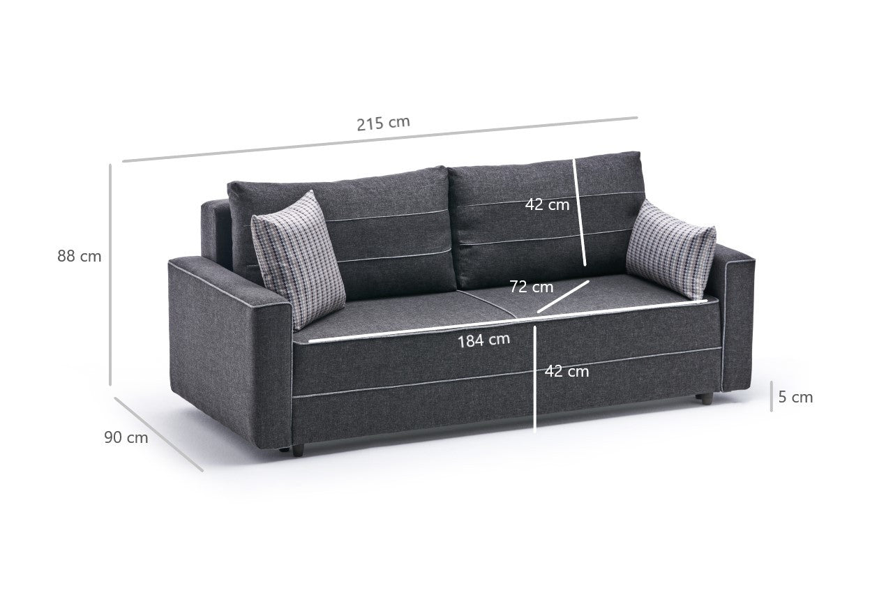 Ece - Anthracite 3-Seater Sofa Bed - | Large Pull-Out Couch for Guests