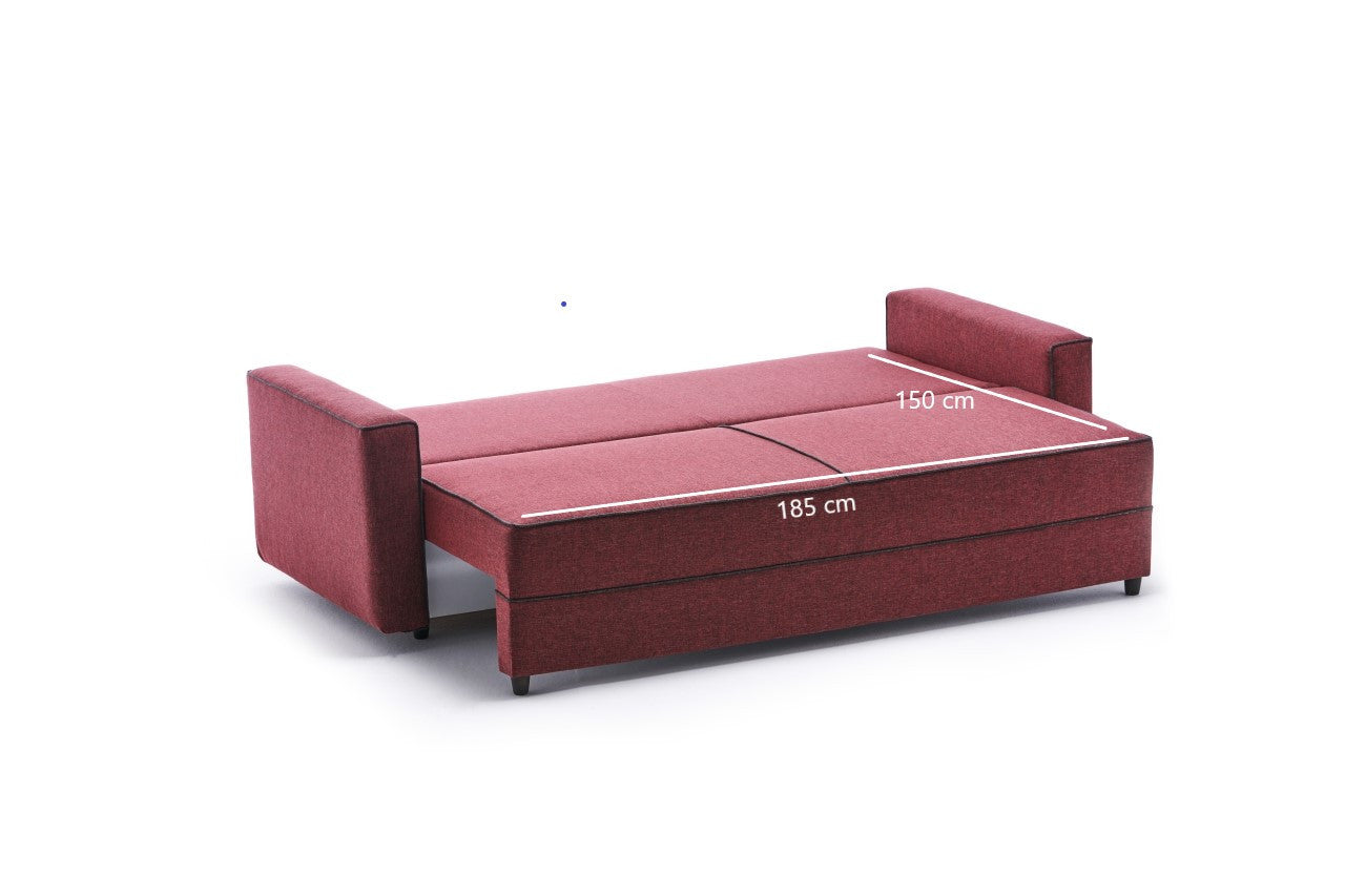Ece - Claret Red 3-Seater Sofa Bed - | Large Pull-Out Couch for Guests