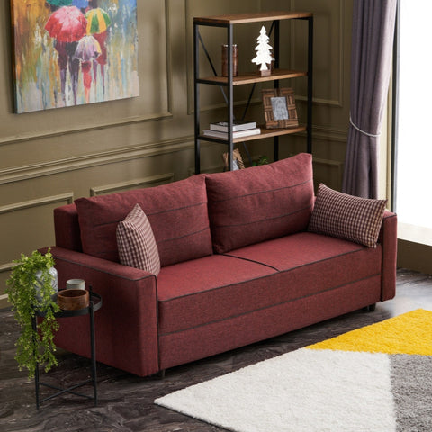 Ece - Claret Red 3-Seater Sofa Bed - | Large Pull-Out Couch for Guests