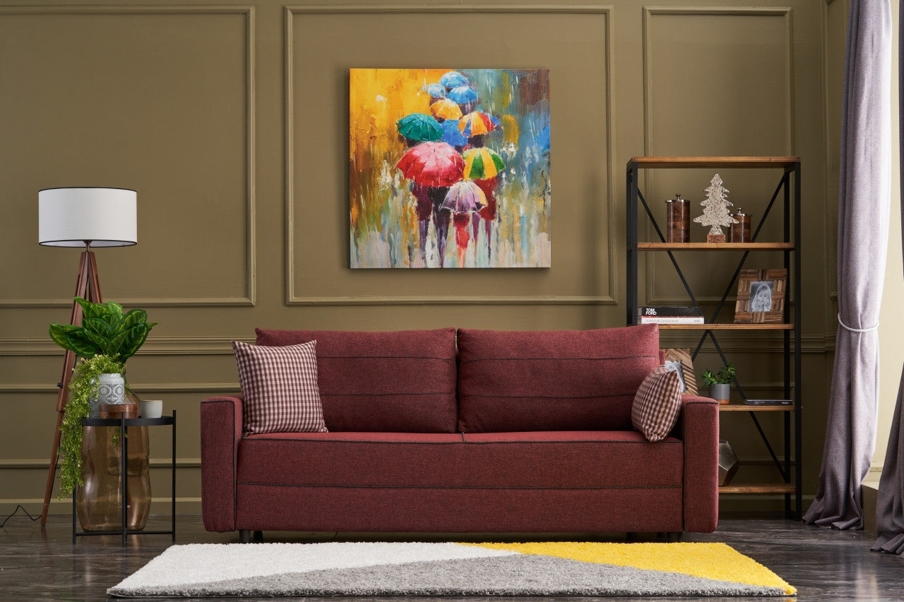 Ece - Claret Red 3-Seater Sofa Bed - | Large Pull-Out Couch for Guests