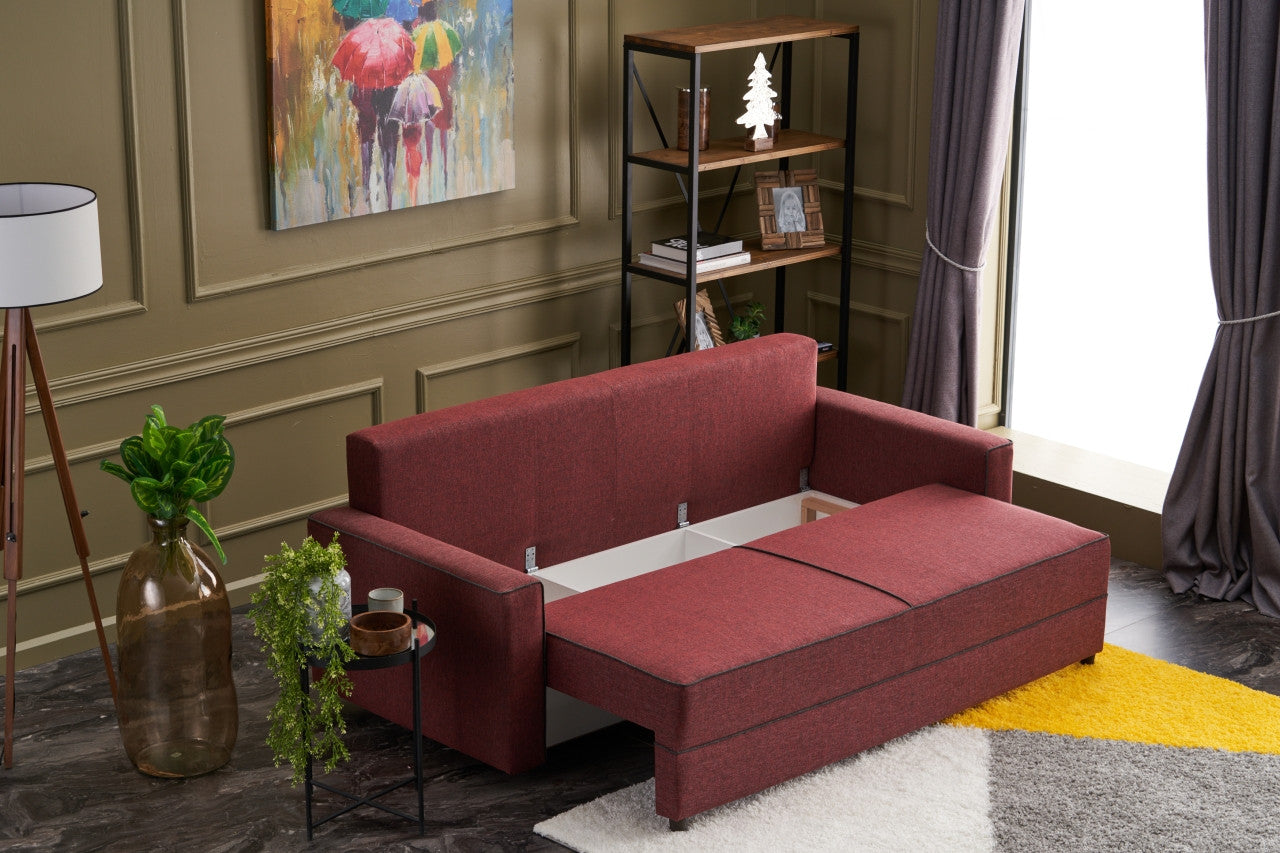 Ece - Claret Red 3-Seater Sofa Bed - | Large Pull-Out Couch for Guests