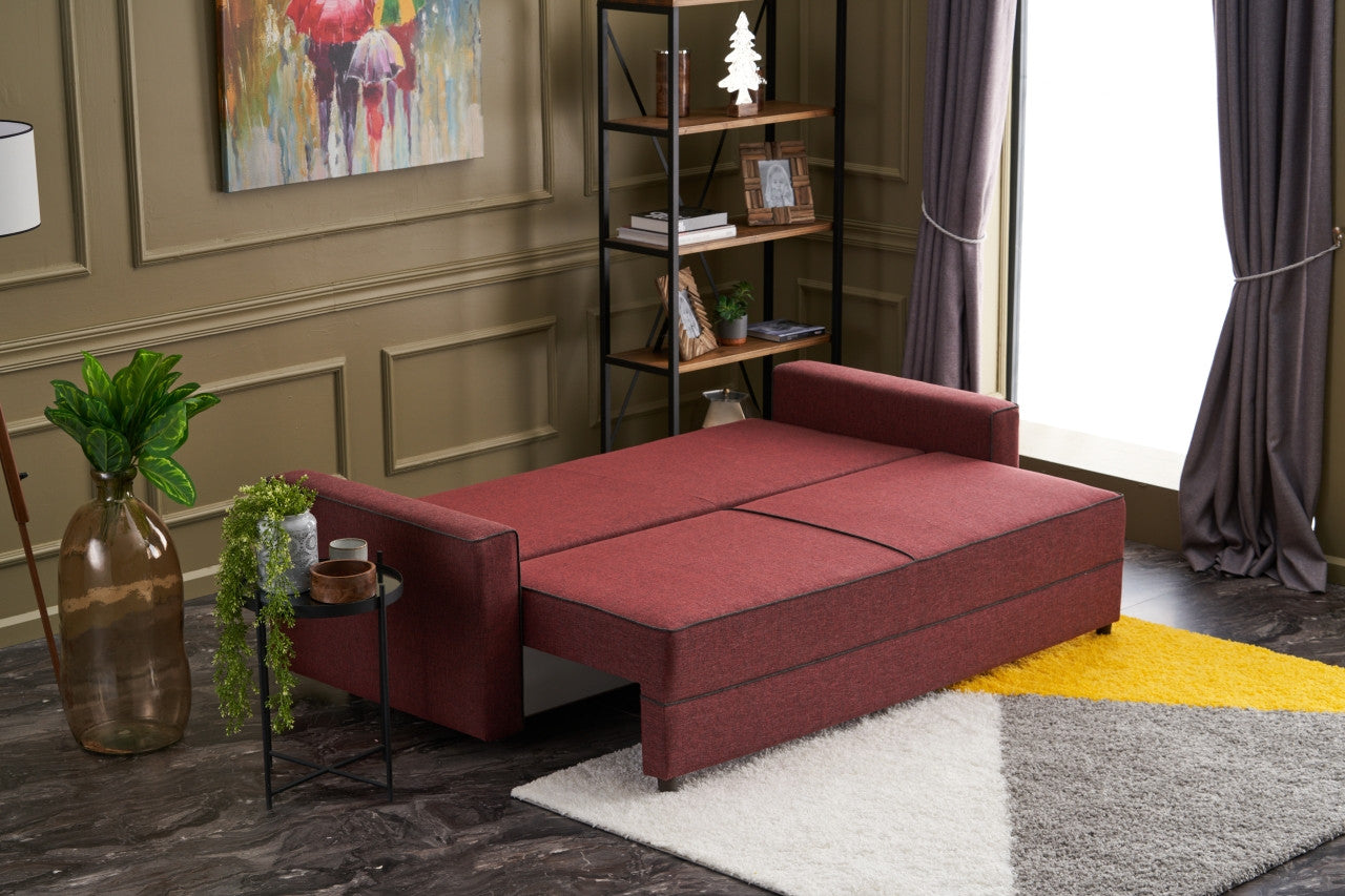 Ece - Claret Red 3-Seater Sofa Bed - | Large Pull-Out Couch for Guests