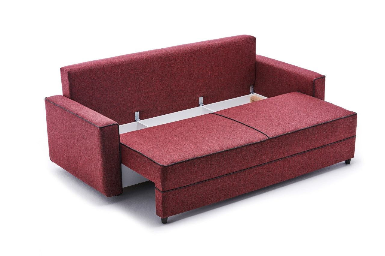 Ece - Claret Red 3-Seater Sofa Bed - | Large Pull-Out Couch for Guests