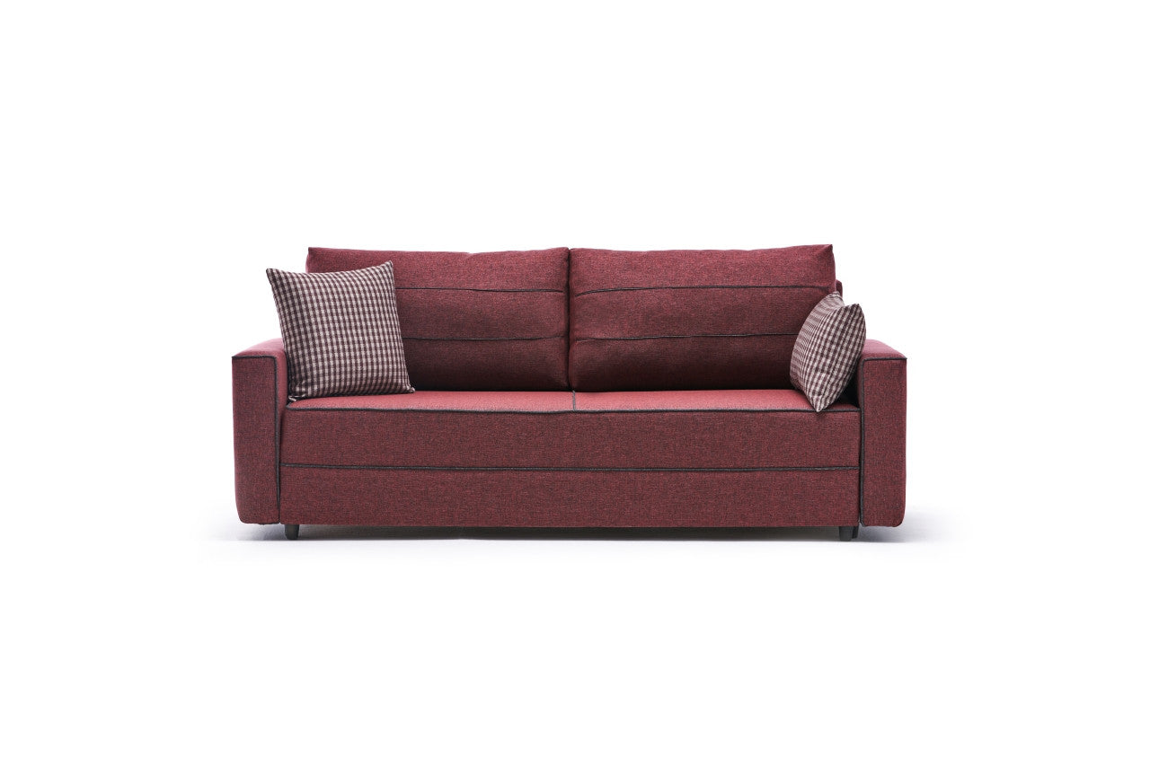 Ece - Claret Red 3-Seater Sofa Bed - | Large Pull-Out Couch for Guests
