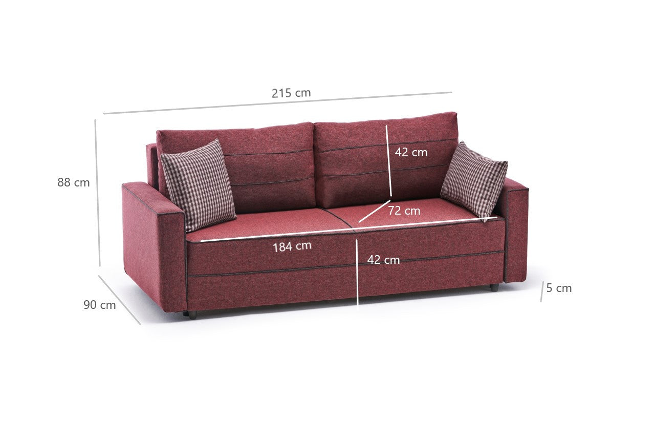 Ece - Claret Red 3-Seater Sofa Bed - | Large Pull-Out Couch for Guests