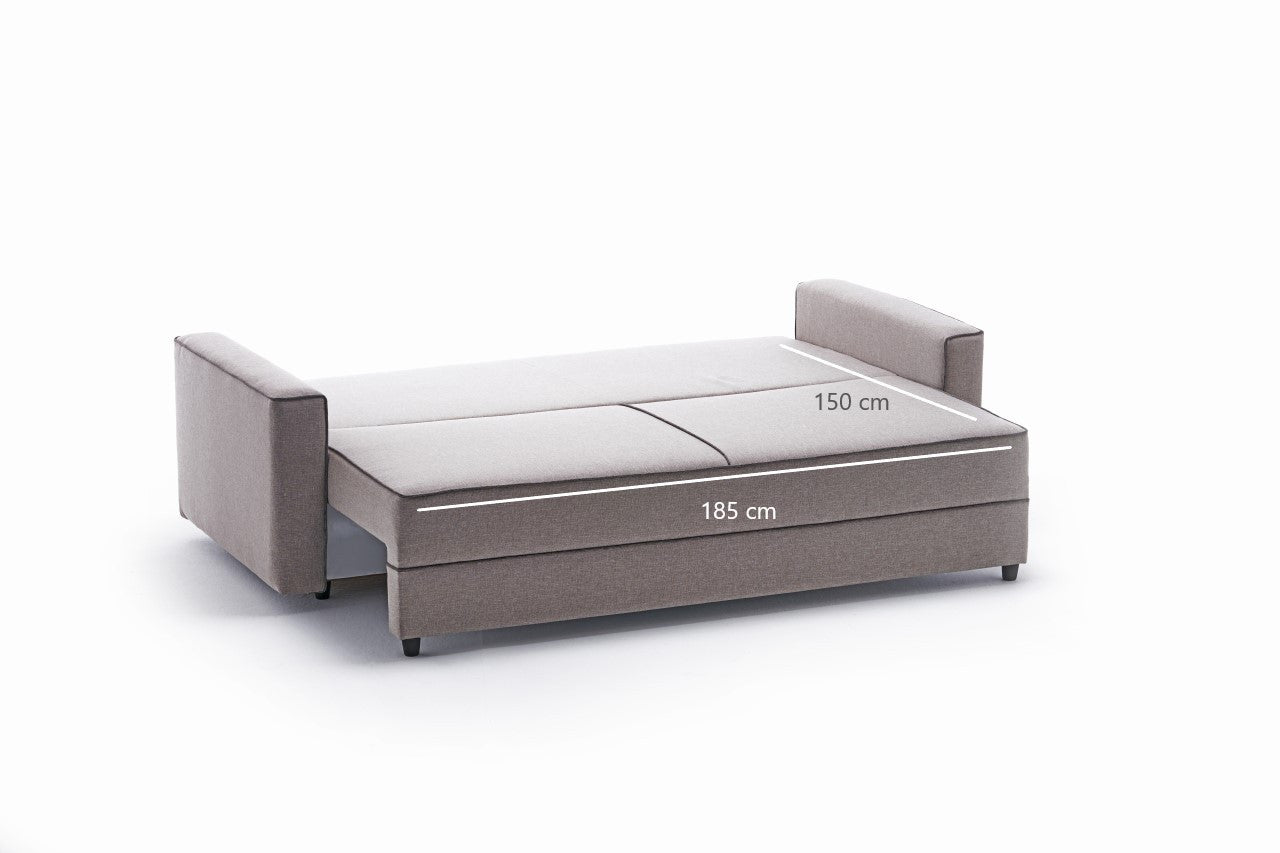 Ece - Cream 3-Seater Sofa Bed - | Large Pull-Out Couch for Guests