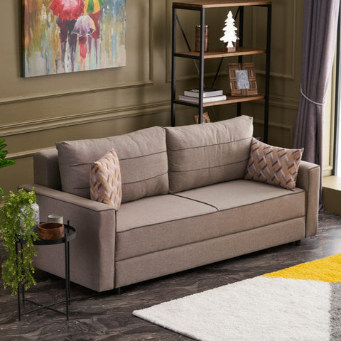 Ece - Cream 3-Seater Sofa Bed - | Large Pull-Out Couch for Guests