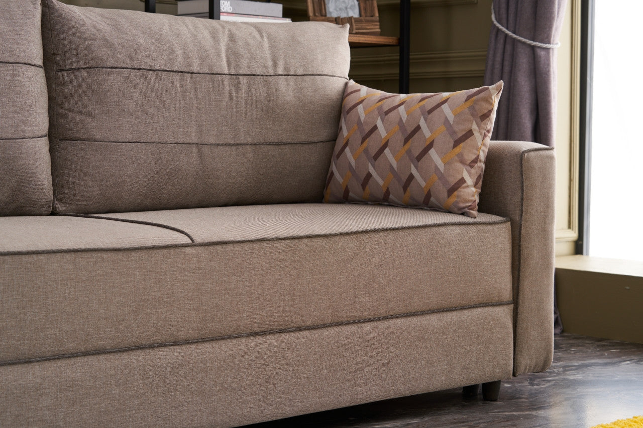 Ece - Cream 3-Seater Sofa Bed - | Large Pull-Out Couch for Guests