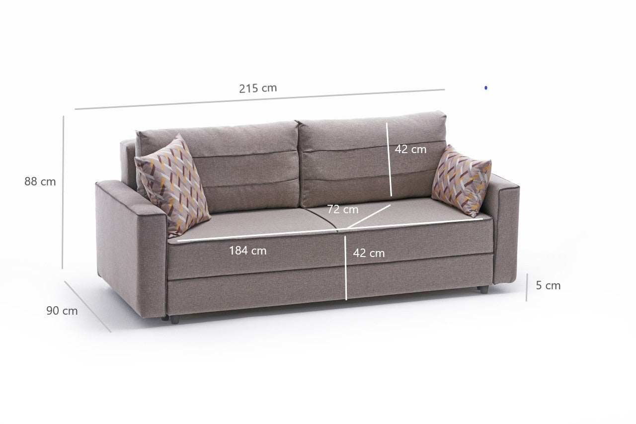 Ece - Cream 3-Seater Sofa Bed - | Large Pull-Out Couch for Guests