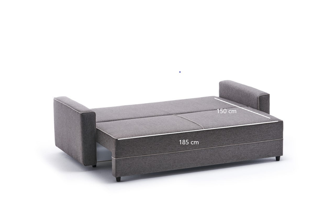 Ece - Brown 3-Seater Sofa Bed - | Large Pull-Out Couch for Guests