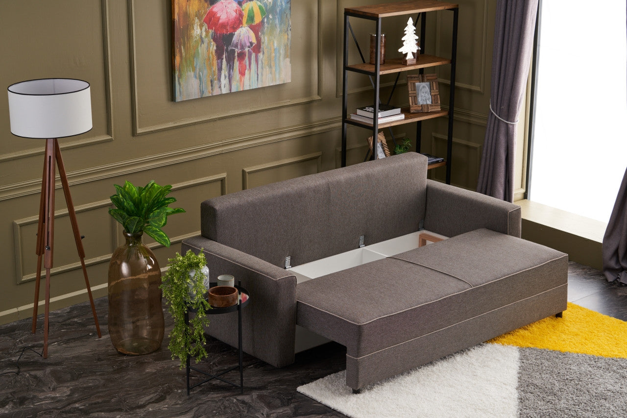 Ece - Brown 3-Seater Sofa Bed - | Large Pull-Out Couch for Guests
