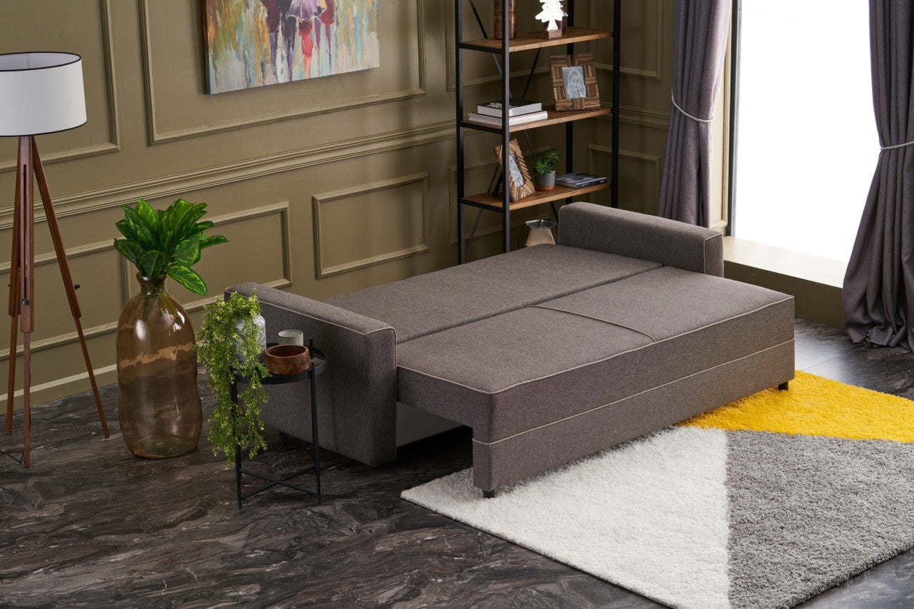 Ece - Brown 3-Seater Sofa Bed - | Large Pull-Out Couch for Guests