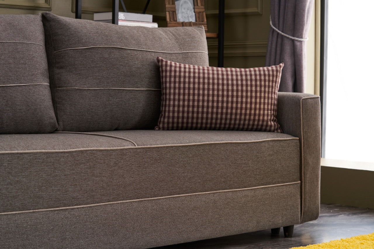 Ece - Brown 3-Seater Sofa Bed - | Large Pull-Out Couch for Guests