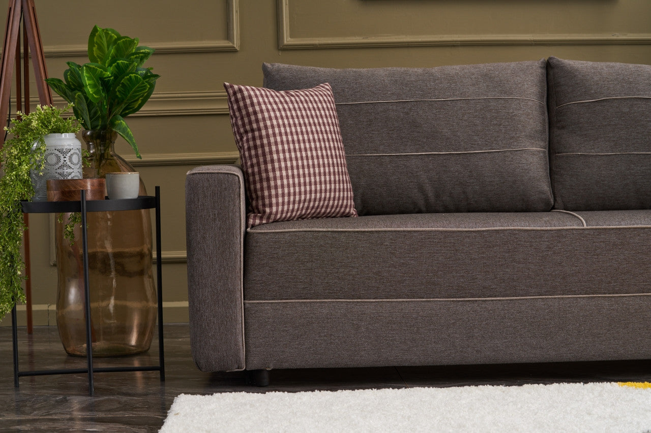 Ece - Brown 3-Seater Sofa Bed - | Large Pull-Out Couch for Guests