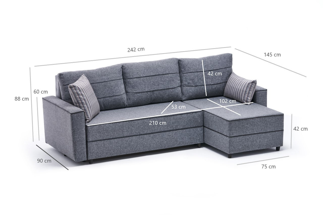 Ece – Grey L Shaped Corner Sofa Bed | Modular Sectional