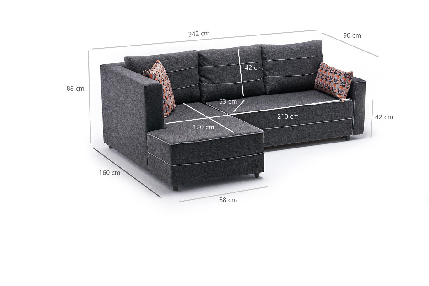 Ece – Anthracite L Shaped Corner Sofa Bed | Modular Sectional