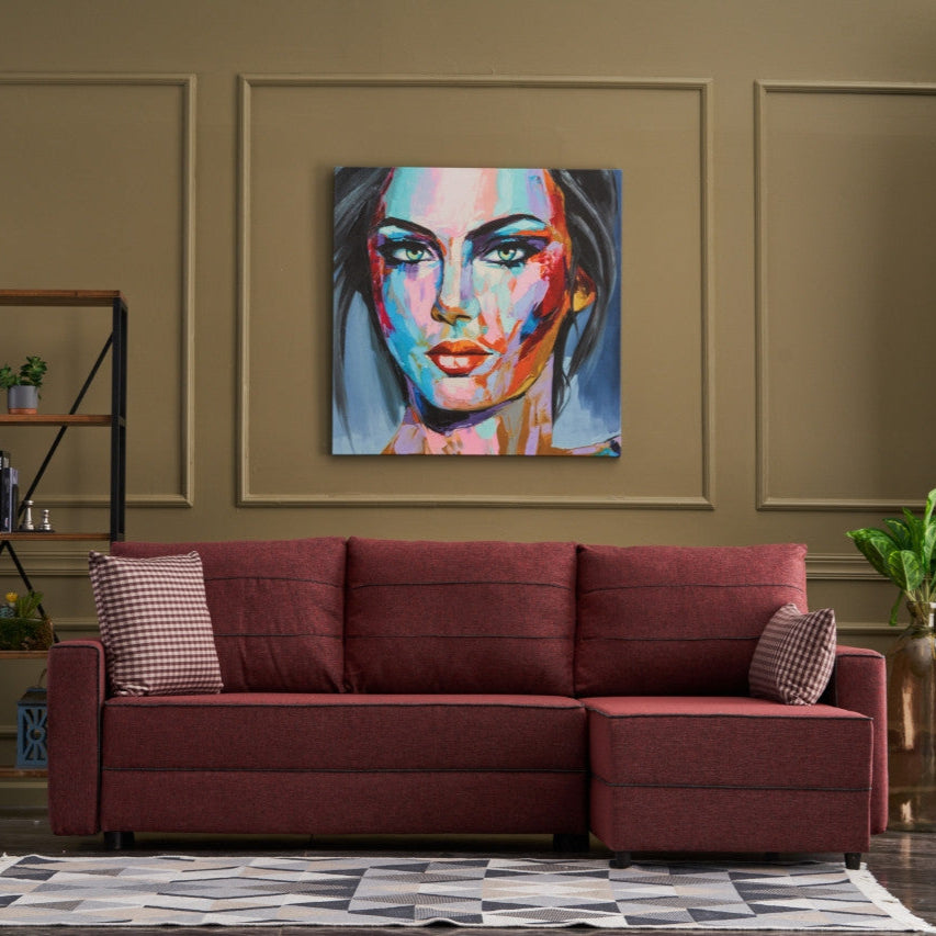 Ece – Claret Red L Shaped Corner Sofa Bed | Modular Sectional