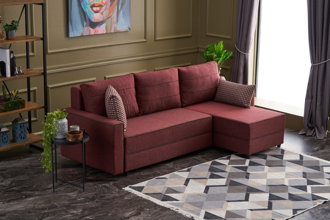 Ece – Claret Red L Shaped Corner Sofa Bed | Modular Sectional