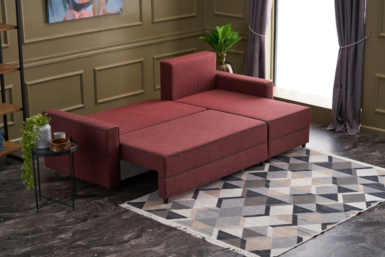 Ece – Claret Red L Shaped Corner Sofa Bed | Modular Sectional