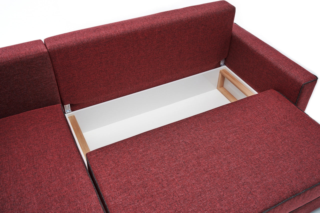 Ece – Claret Red L Shaped Corner Sofa Bed | Modular Sectional