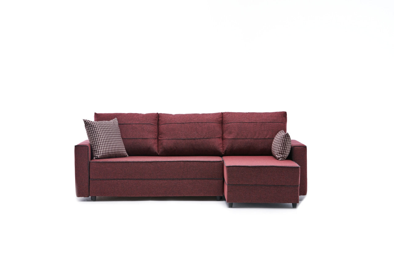 Ece – Claret Red L Shaped Corner Sofa Bed | Modular Sectional