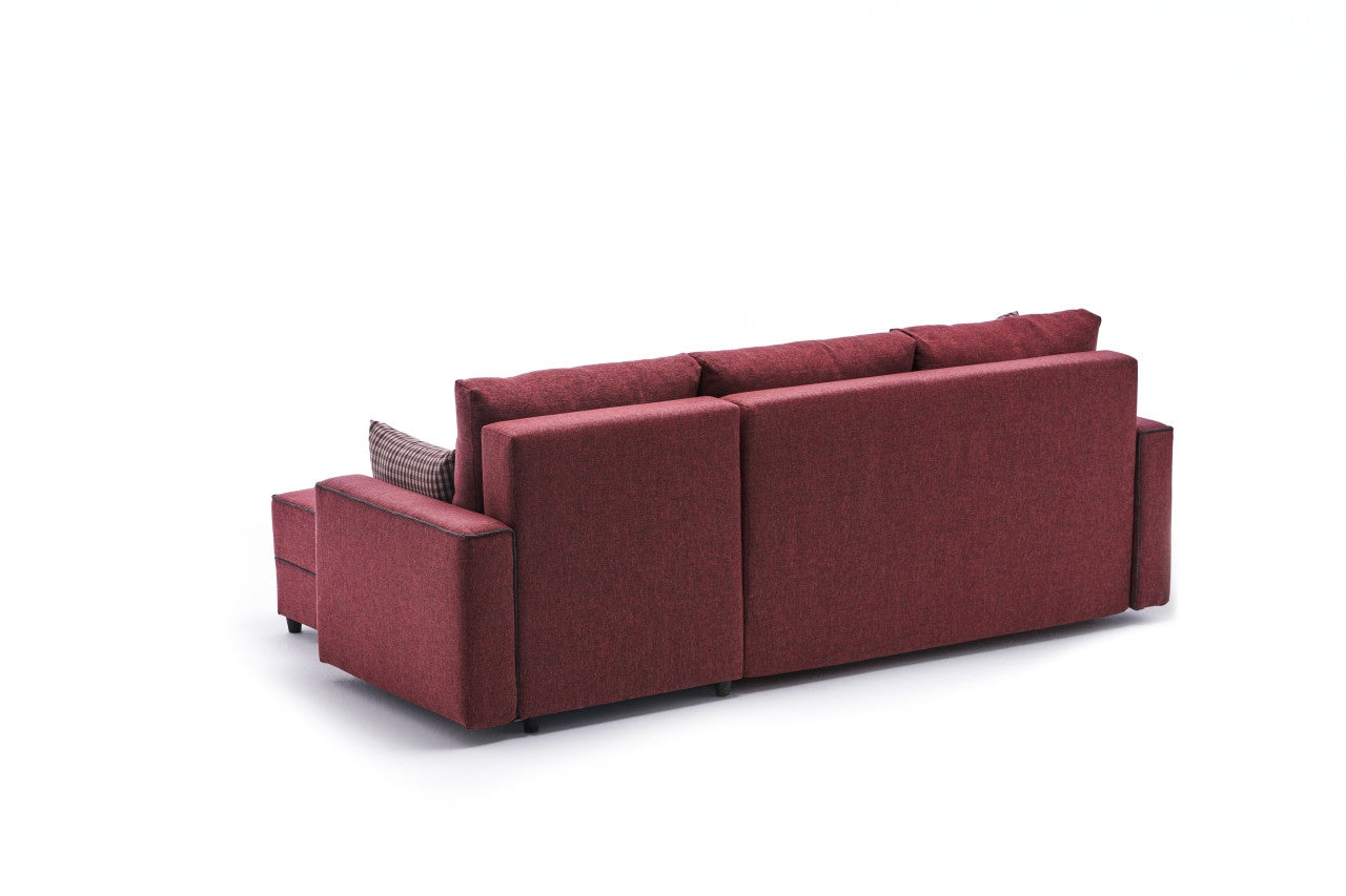 Ece – Claret Red L Shaped Corner Sofa Bed | Modular Sectional