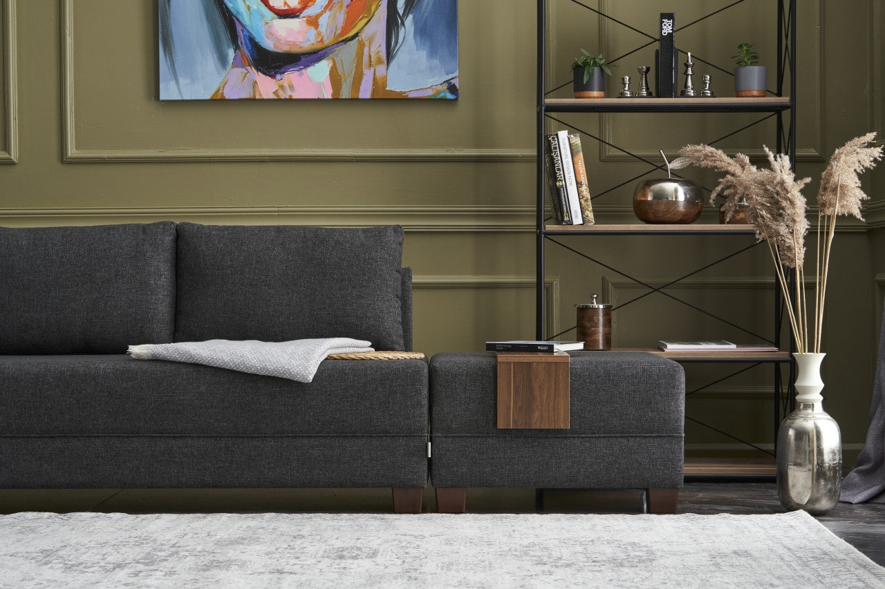 Fly – Anthracite L Shaped Corner Sofa Bed | Modular Sectional