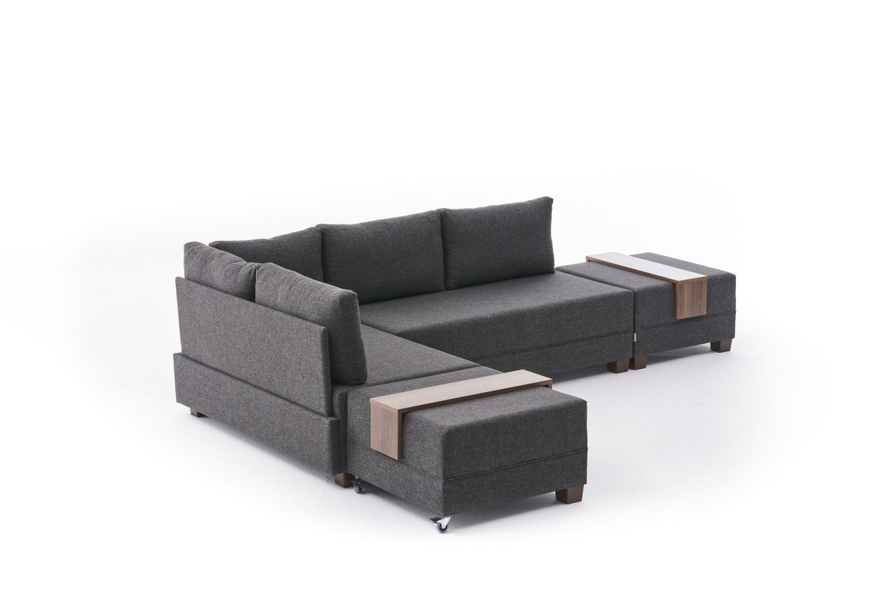 Fly – Anthracite L Shaped Corner Sofa Bed | Modular Sectional