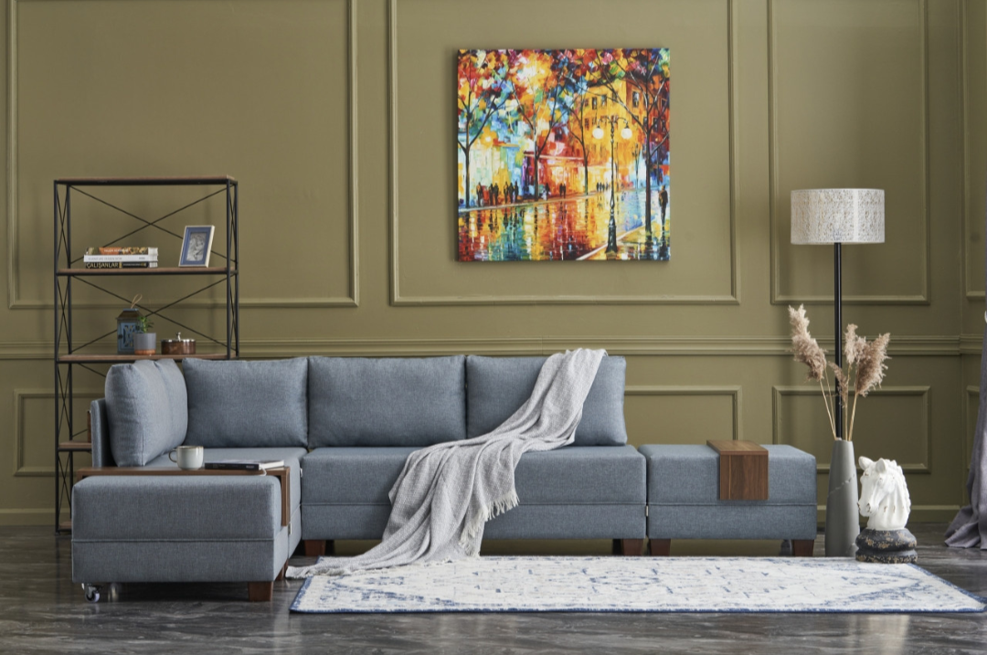 Fly – Blue L Shaped Corner Sofa Bed | Modular Sectional