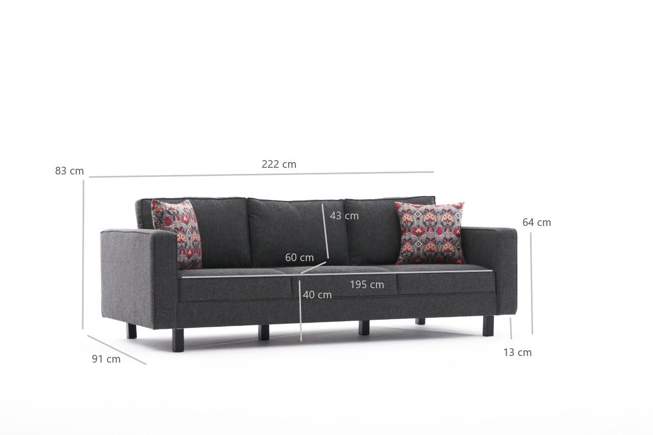 Kale Anthracite 3 Seater Sofa | Comfortable 3 persons sofa
