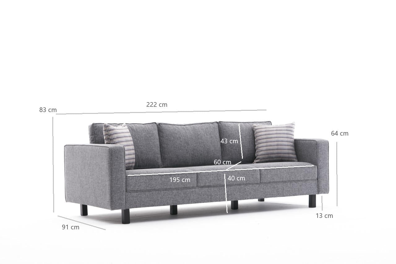 Kale Grey 3 Seater Sofa | Comfortable Modern Couch for Family