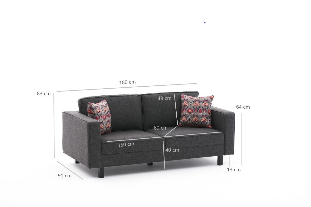 Kale – Anthracite 2 Seater Sofa | Compact Modern Couch for Two