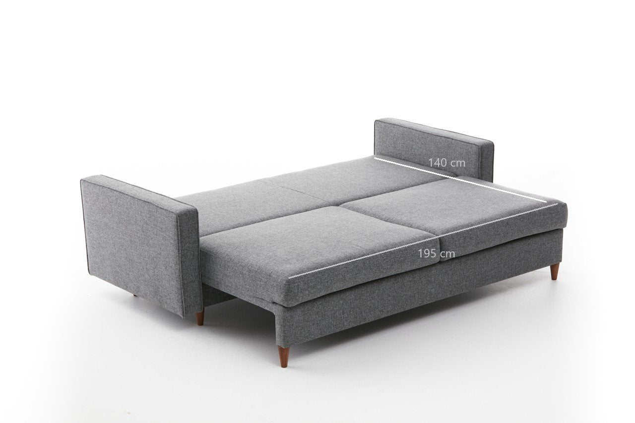 Eva - Grey 3-Seater Sofa Bed - | Large Pull-Out Couch for Guests