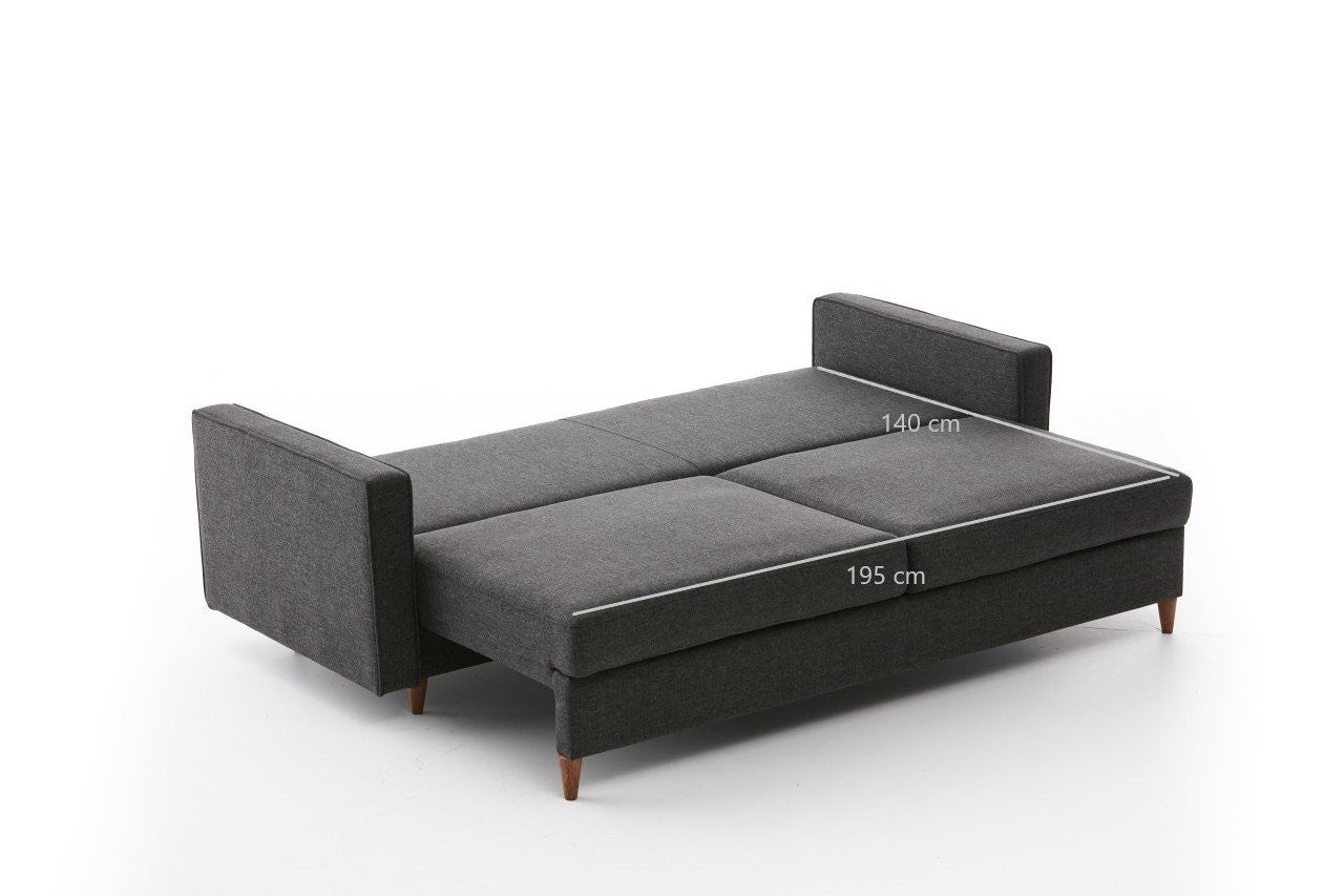 Eva - Anthracite 3-Seater Sofa Bed - | Large Pull-Out Couch for Guests
