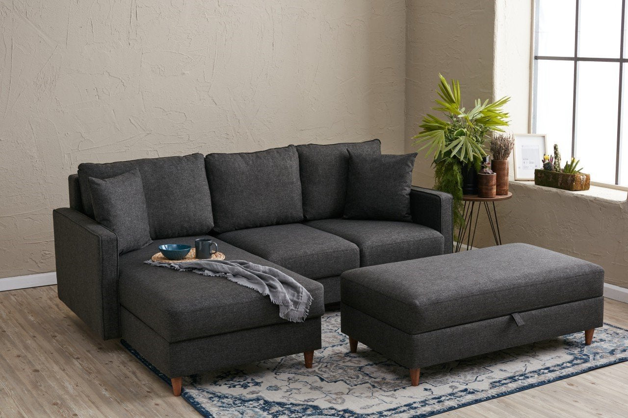 Eva – Anthracite L Shape Corner Sofa | Designer Sectional for Living Room