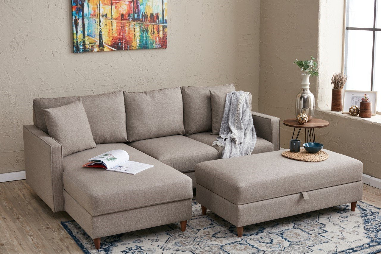 Eva – Cream L Shape Corner Sofa | Designer Sectional for Living Room