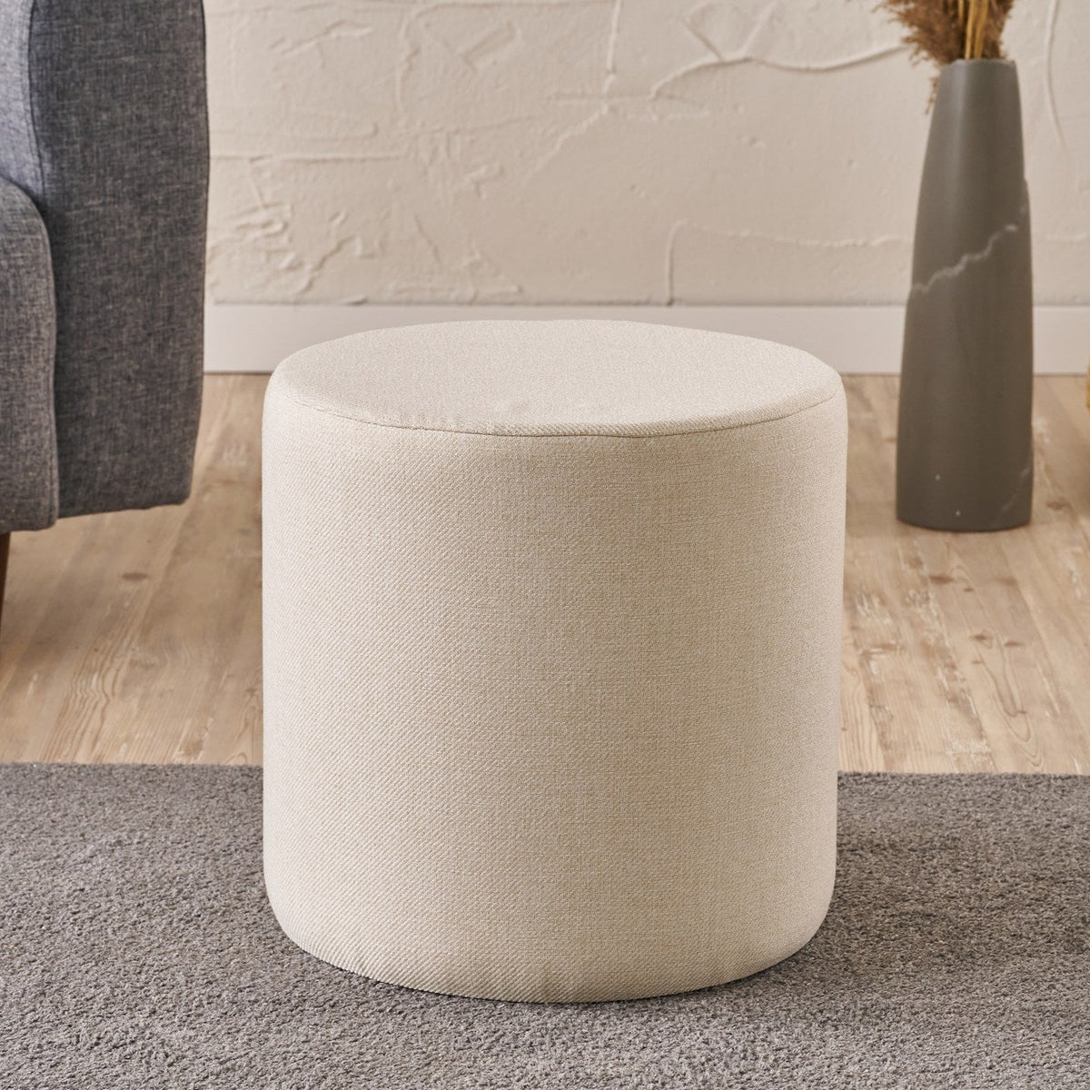 Bitez Cream Pouffe Modern Upholstered Ottoman