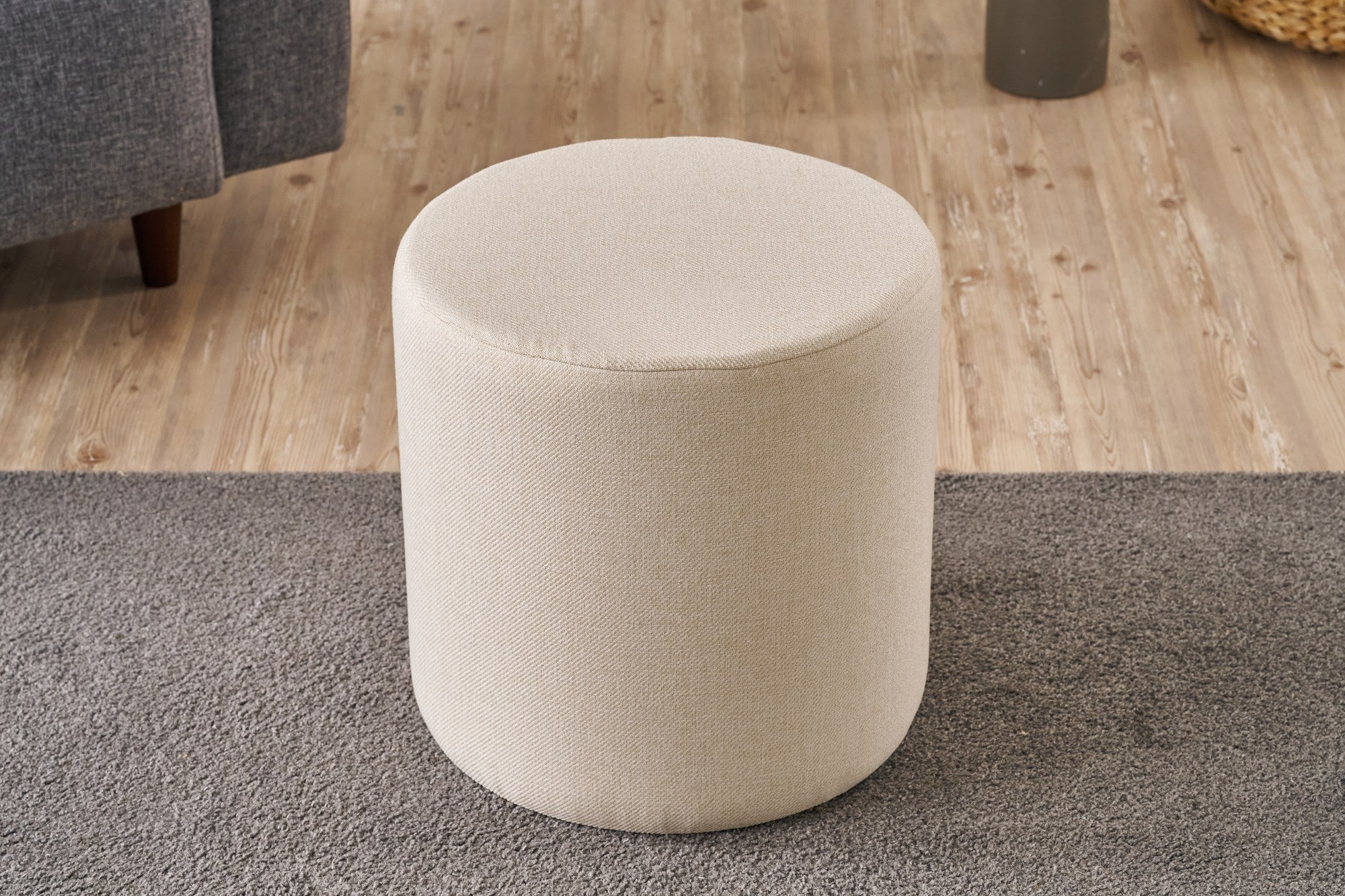 Bitez -Cream Pouffe – Modern Upholstered Ottoman