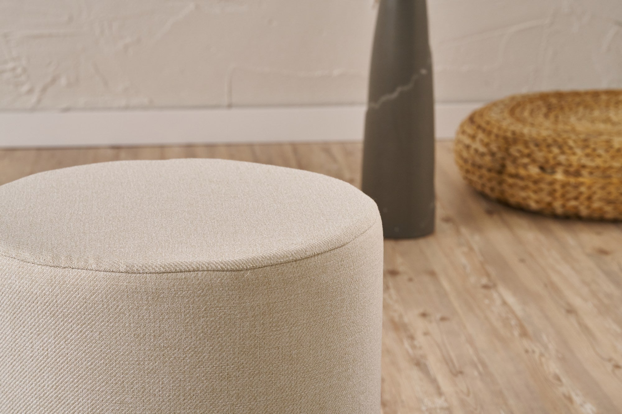 Bitez -Cream Pouffe – Modern Upholstered Ottoman