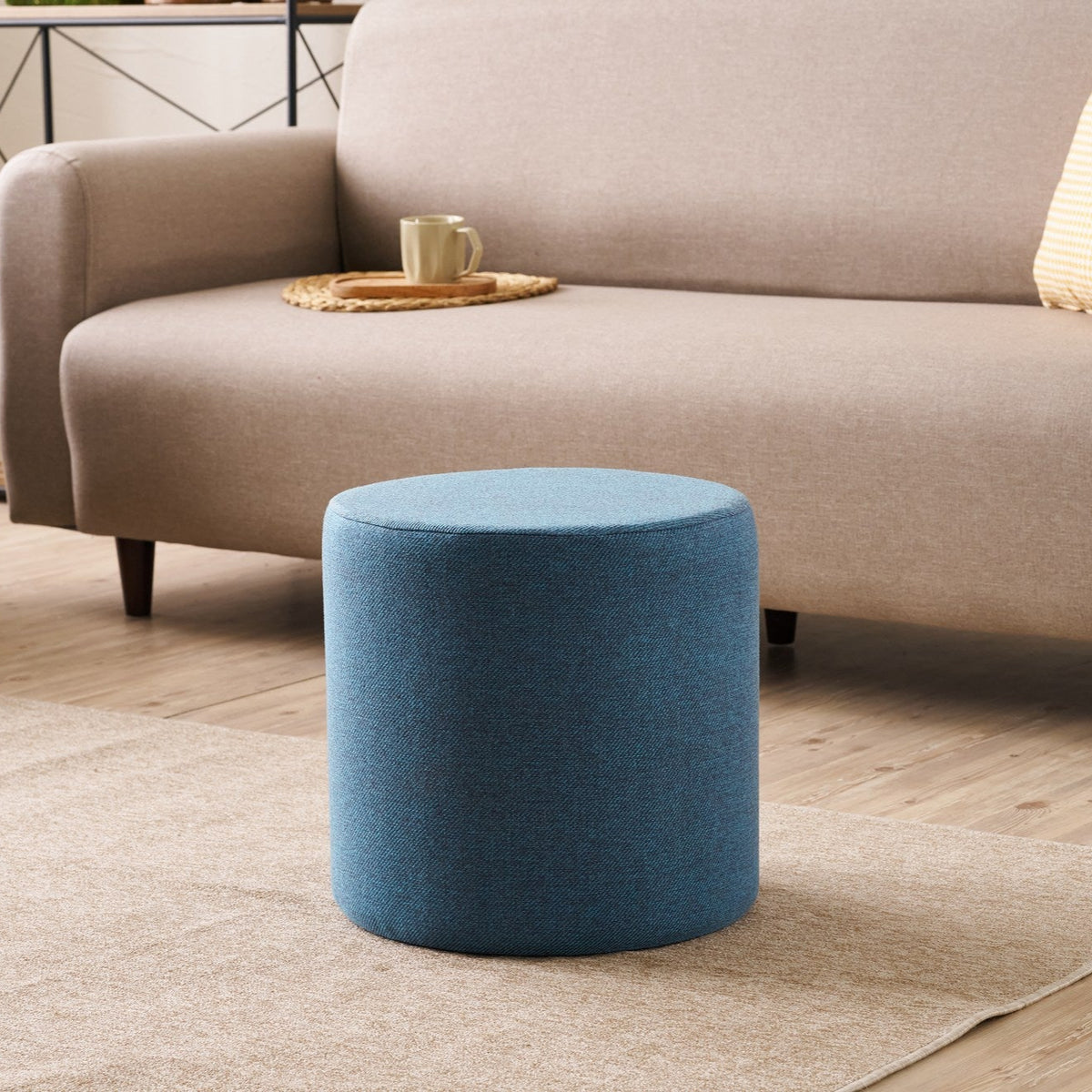 Bitez Blue Pouffe Modern Upholstered Ottoman