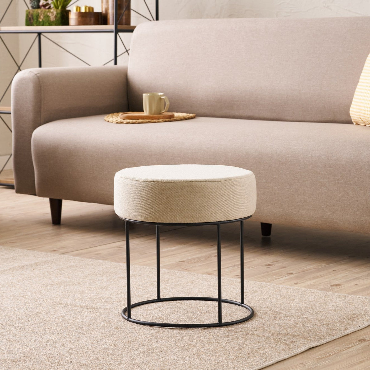 DIDIM Cream Pouffe Modern Upholstered Ottoman