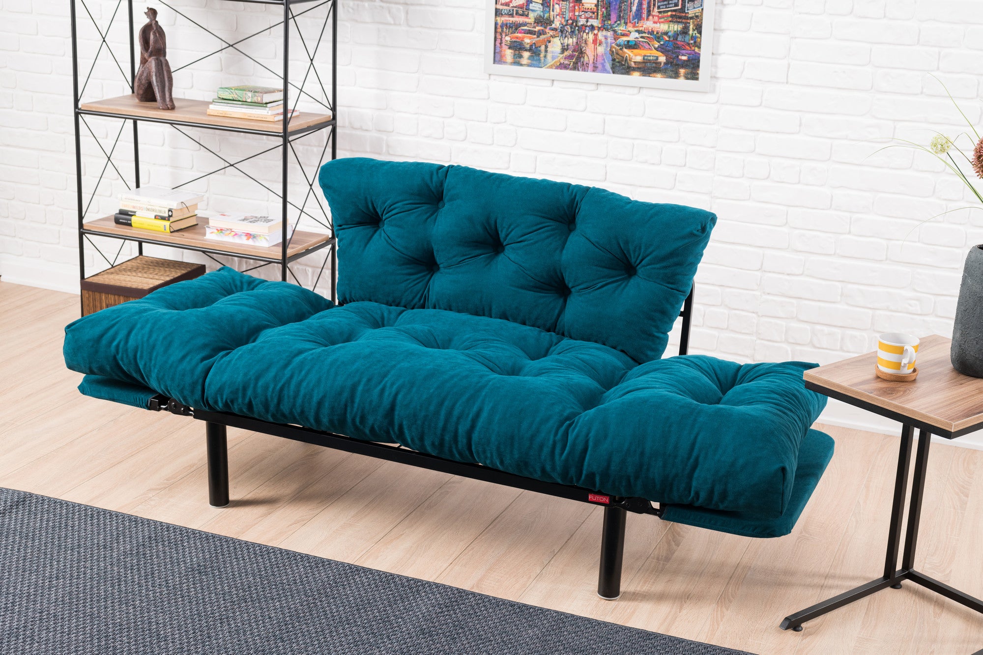 Nitta Petrol blue Two-Seater Sofa Bed