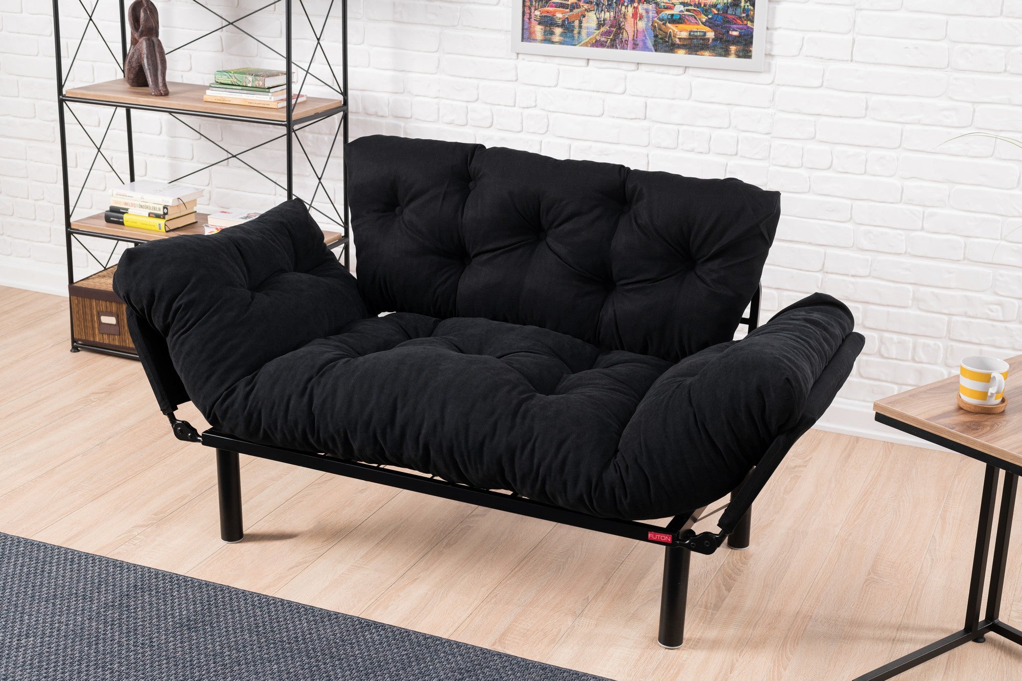 Nitta Black Two-Seater Sofa Bed