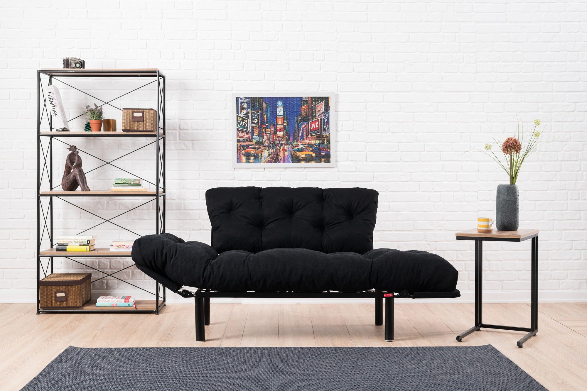 Nitta Black Two-Seater Sofa Bed