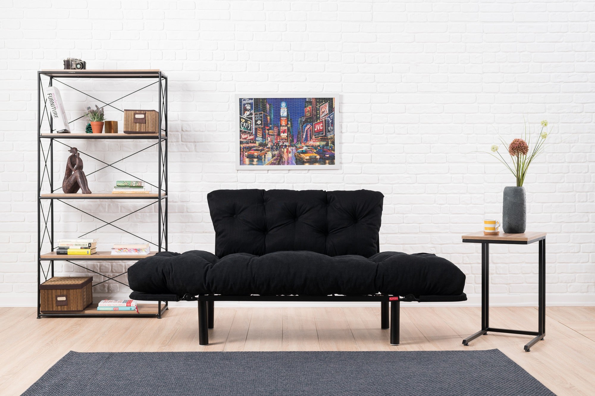 Nitta Black Two-Seater Sofa Bed