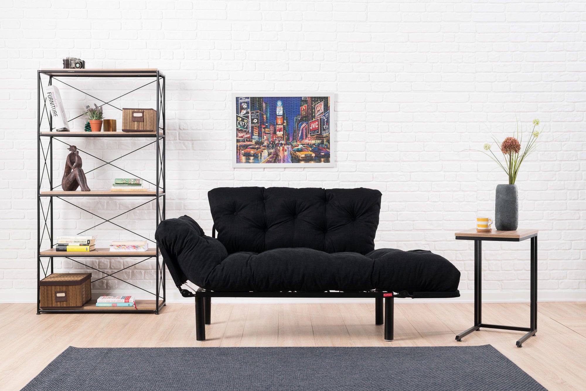 Nitta Black Two-Seater Sofa Bed