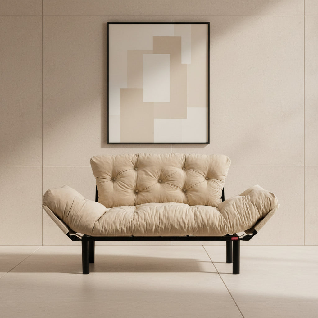 Nitta Cream Two-Seater Sofa Bed