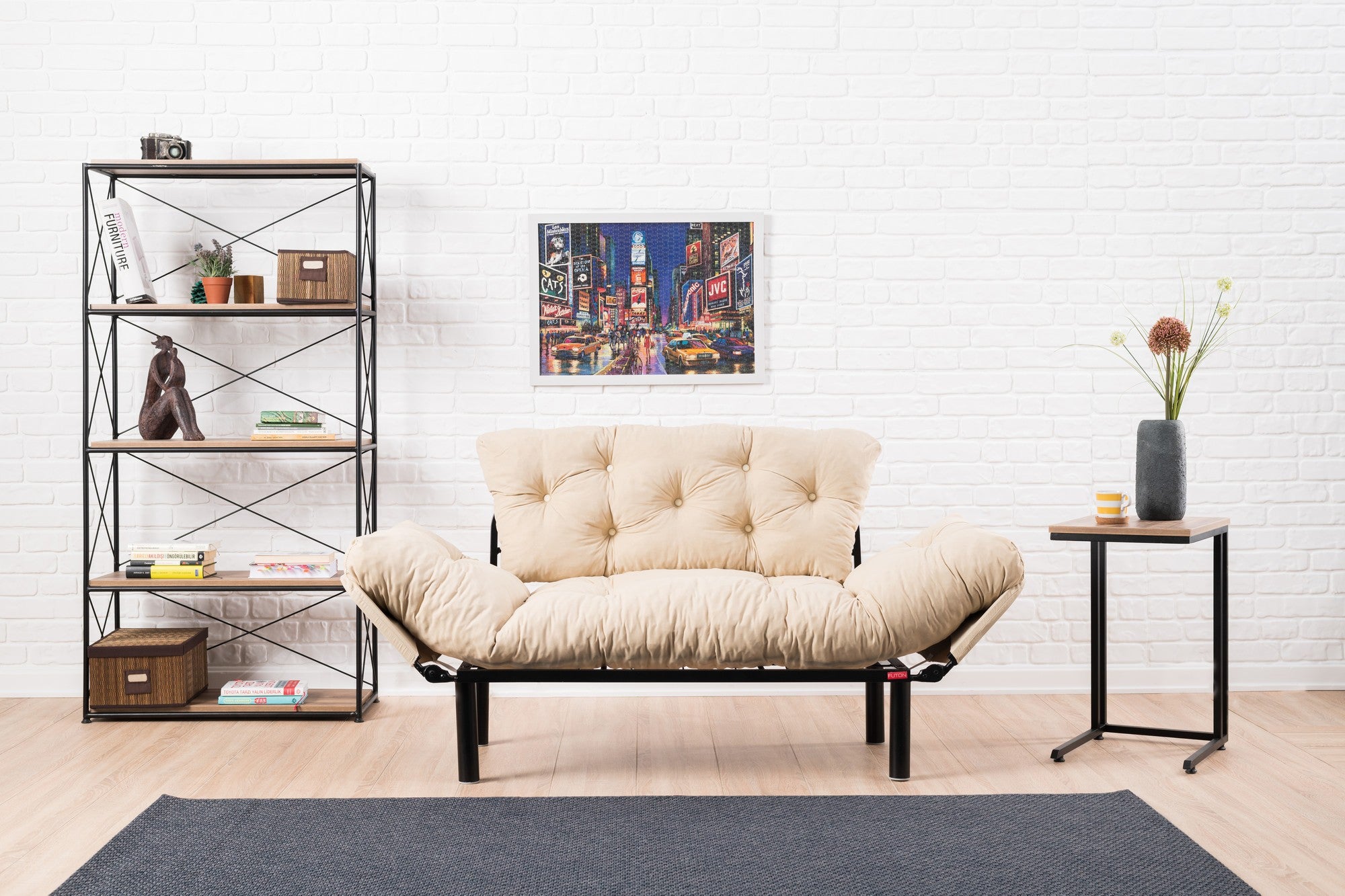 Nitta Cream Two-Seater Sofa Bed